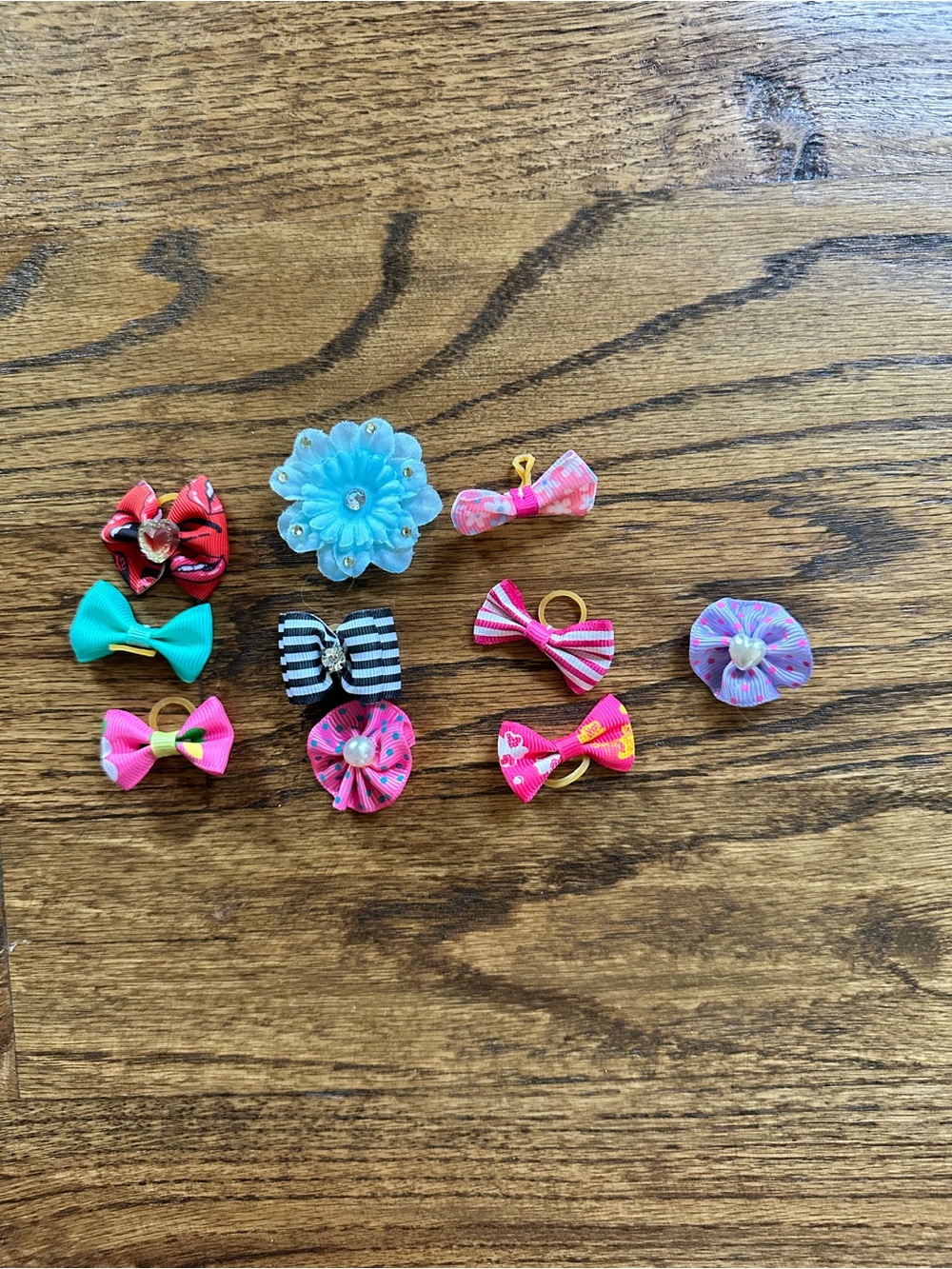 10 Assorted Bow Hair Cute topknot/ponytails - multicolor, vibrant colors